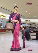 Bansi Uniform Silk Touch Crepe Fancy Print Saree with Printed Border – Office & Staff Uniform Wholesale-M.R. Saree Emporium