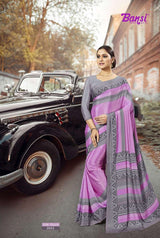 Bansi Uniform Silk Touch Crepe Fancy Print Saree with Printed Border – Office & Staff Uniform Wholesale-M.R. Saree Emporium