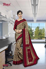 Bansi Uniform Silk Touch Crepe Fancy Print Saree with Printed Border – Office & Staff Uniform Wholesale-M.R. Saree Emporium