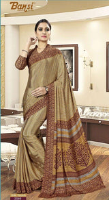 Bansi Uniform Silk Touch Crepe Fancy Print Saree with Printed Border – Office & Staff Uniform Wholesale-M.R. Saree Emporium