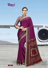 Bansi Uniform Silk Touch Crepe Fancy Print Saree with Printed Border – Office & Staff Uniform Wholesale-M.R. Saree Emporium