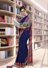 Bansi Uniform Silk Touch Crepe Fancy Print Saree with Printed Border – Office & Staff Uniform Wholesale-M.R. Saree Emporium