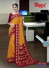 Bansi Uniform Silk Touch Crepe Fancy Print Saree with Printed Border – Office & Staff Uniform Wholesale-M.R. Saree Emporium