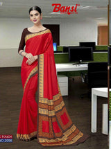 Bansi Uniform Silk Touch Crepe Fancy Print Saree with Printed Border – Office & Staff Uniform Wholesale-M.R. Saree Emporium
