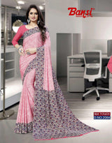 Bansi Uniform Silk Touch Crepe Fancy Print Saree with Printed Border – Office & Staff Uniform Wholesale-M.R. Saree Emporium