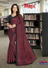 Bansi Uniform Silk Touch Crepe Fancy Print Saree with Printed Border – Office & Staff Uniform Wholesale-M.R. Saree Emporium
