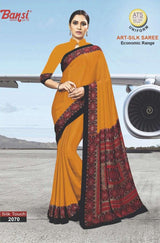 Bansi Uniform Silk Touch Crepe Fancy Print Saree with Printed Border – Office & Staff Uniform Wholesale-M.R. Saree Emporium