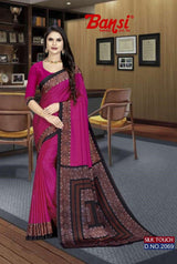 Bansi Uniform Silk Touch Crepe Fancy Print Saree with Printed Border – Office & Staff Uniform Wholesale-M.R. Saree Emporium