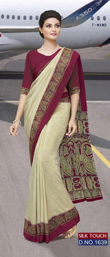 Bansi Uniform Silk Touch Crepe Fancy Print Saree with Printed Border – Office & Staff Uniform Wholesale-M.R. Saree Emporium