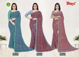 Bansi Uniform Simple Lady Reniyal Fancy Print Saree with Plain Border – Office & Staff Uniform Wholesale-M.R. Saree Emporium