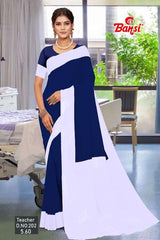 Bansi Teacher Renial Solid Print Uniform Saree With Plain Border & Unstitched Blouse – Daily Wear Staff Saree | Wholesale by M.R. Saree Emporium
