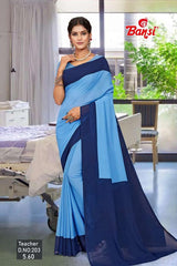 Bansi Teacher Renial Solid Print Uniform Saree With Plain Border & Unstitched Blouse – Daily Wear Staff Saree | Wholesale by M.R. Saree Emporium