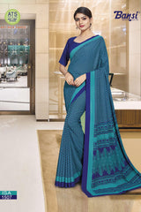 Bansi Uniform ISA Send Crepe Fancy Print Saree with Fancy Border – Office & Staff Uniform Wholesale-M.R. Saree Emporium