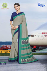 Bansi Uniform ISA Send Crepe Fancy Print Saree with Fancy Border – Office & Staff Uniform Wholesale-M.R. Saree Emporium