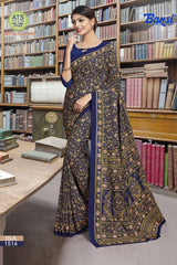 Bansi Uniform ISA Send Crepe Fancy Print Saree with Fancy Border – Office & Staff Uniform Wholesale-M.R. Saree Emporium