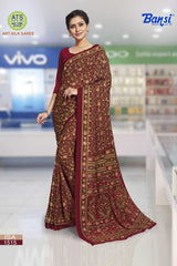 Bansi Uniform ISA Send Crepe Fancy Print Saree with Fancy Border – Office & Staff Uniform Wholesale-M.R. Saree Emporium