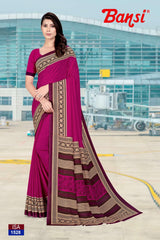 Bansi Uniform ISA Send Crepe Fancy Print Saree with Fancy Border – Office & Staff Uniform Wholesale-M.R. Saree Emporium