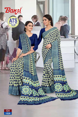 Bansi Uniform ISA Send Crepe Fancy Print Saree with Fancy Border – Office & Staff Uniform Wholesale-M.R. Saree Emporium