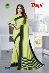 Bansi Uniform ISA Send Crepe Fancy Print Saree with Fancy Border – Office & Staff Uniform Wholesale-M.R. Saree Emporium