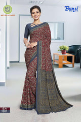 Bansi Uniform ISA Send Crepe Fancy Print Saree with Fancy Border – Office & Staff Uniform Wholesale-M.R. Saree Emporium