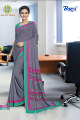 Bansi Uniform ISA Send Crepe Fancy Print Saree with Fancy Border – Office & Staff Uniform Wholesale-M.R. Saree Emporium