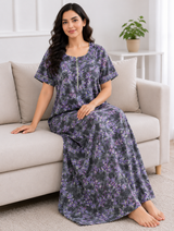 Premium Soft Cotton Printed Nighty - 4 Pcs Set