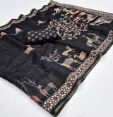 Chanderi Linen Saree with Designer Print & Woven Border-4 Pcs Set.