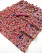 Kazari Series - Chanderi Linen Designer Print Saree