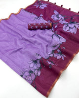 RajYog Kazari Series Chanderi Linen Saree - Designer Print & Weaving Border