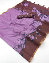 RajYog Kazari Series Chanderi Linen Saree - Designer Print & Weaving Border