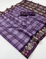 Charvi Tusser Saree with Kalamkari Pallu & Zari Checks- 6 Pcs Set.