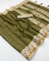 Chhavi Tusser Saree - Soft Tusser with Zari Checks & Tassels-4 Pcs Set.