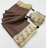 Chhavi Tusser Saree - Soft Tusser with Zari Checks & Tassels-4 Pcs Set.