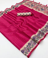 Charvi Tusser Saree with Kalamkari Pallu-6 Pcs Set.