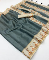 Chhavi Tusser Saree - Soft Tusser with Zari Checks & Tassels-4 Pcs Set.