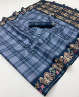 Charvi Tusser Saree with Kalamkari Pallu & Zari Checks- 6 Pcs Set.