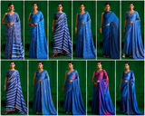 Mono Poley Denim Collection Denim Blue Printed Saree with Hand Embroidery - Viscose Mull Designer Saree - M.R. Saree Emporium