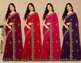 Heavy Embroidered Georgette Saree Set with Designer Border (4 Colors) Wedding & Party Wear - M.R. Saree Emporium