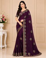 Heavy Embroidered Georgette Saree Set with Designer Border (4 Colors) Wedding & Party Wear - M.R. Saree Emporium