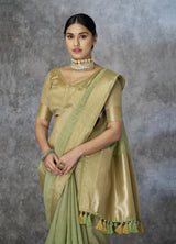 Women's Cotton Silk Saree with Zari Woven Border & Tassels