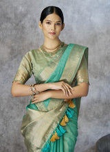 RajPath Ronak Cotton Silk Saree with Zari Woven Border - 6 PCS Set
