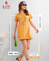 Lichi Night Wear Vol 918 Women's Cotton Printed Long T-Shirt - 8 Pcs Set