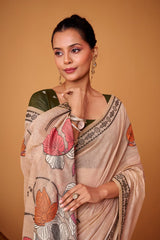 RajPath Silver Pearls Silk Jamdani Cotton Saree - Premium Floral Print Collection