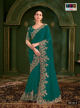 Royal Chinon Party Wear Saree with Floral Zari Embroidery
