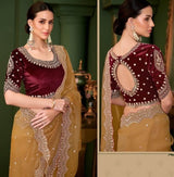 Premium Designer Chinon Saree with Heavy Embroidery & Velvet Blouse