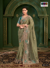 Luxury Chinon Silk Saree with Floral Embroidery & Designer Blouse
