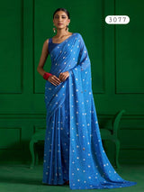 Mono Poley Denim Collection Denim Blue Printed Saree with Hand Embroidery - Viscose Mull Designer Saree - M.R. Saree Emporium