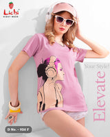Lichi Women's Printed Cotton Hosiery T-Shirt - 10 Pcs Set
