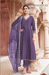 WOOGLEE MIRZA Women's Viscose Kurta Pant Dupatta Set - 4 Pcs