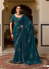 Stavan Devi Georgette Fancy Saree with Meena Border - 5 Pcs Set